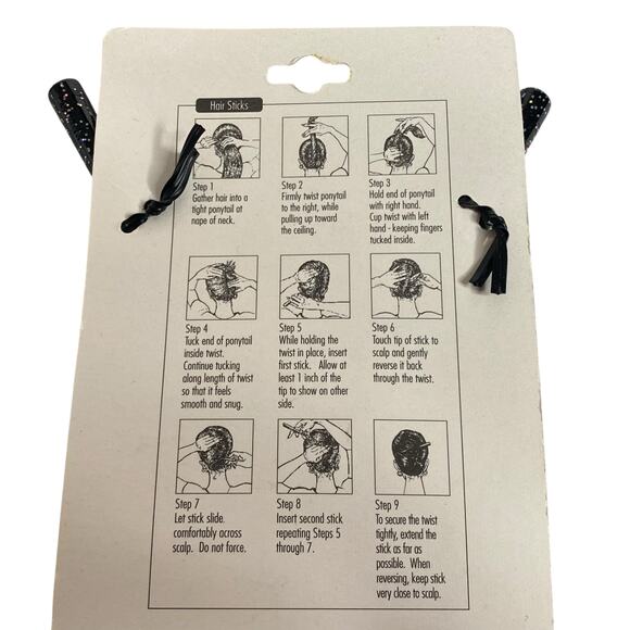 Vintage 90s Seventeen Hair Sticks Black Sparkle Glitter Buns and Updos #80031 - Picture 8 of 11